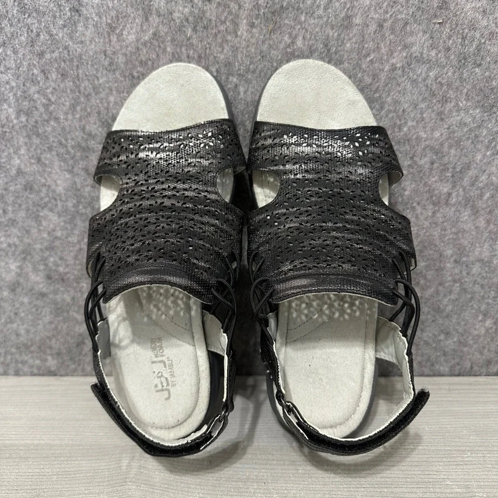 JBU Jambu Francis Sandals Womens 7‎ Gray Black Laser Cut Slingback Bungee